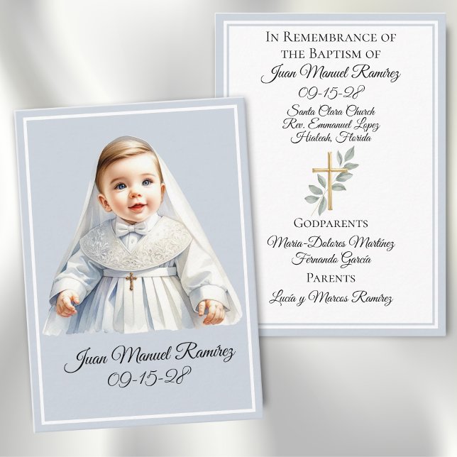 Catholic baptism baby boy blue remembrance card (Creator Uploaded)