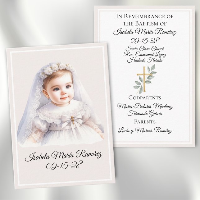 Catholic baptism baby girl beige remembrance card (Creator Uploaded)