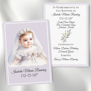 Catholic baptism baby girl purple remembrance card
