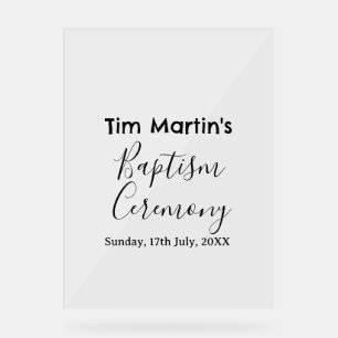 Catholic baptism ceremony name date simple minimal acrylic sign