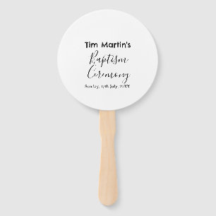Catholic baptism ceremony name date simple minimal hand fan