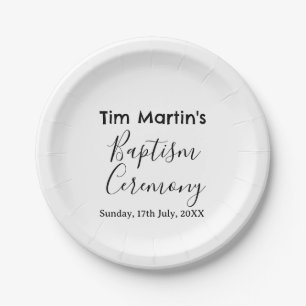 Catholic baptism ceremony name date simple minimal paper plate