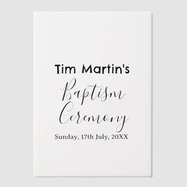Catholic baptism ceremony name date simple minimal vellum invitations (Front)