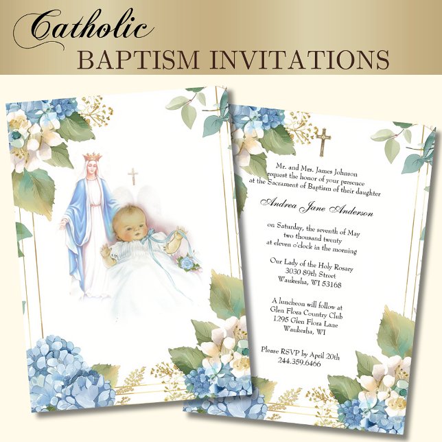 Catholic Baptism Christening Blessed Mary Baby Invitation (Creator Uploaded)