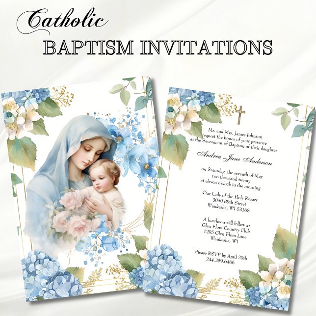 Catholic Baptism Christening Blessed Mother Jesus Invitation (Creator Uploaded)