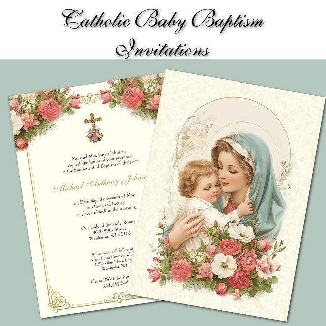 Catholic Baptism Christening Blessed Mother Jesus Invitation (Creator Uploaded)