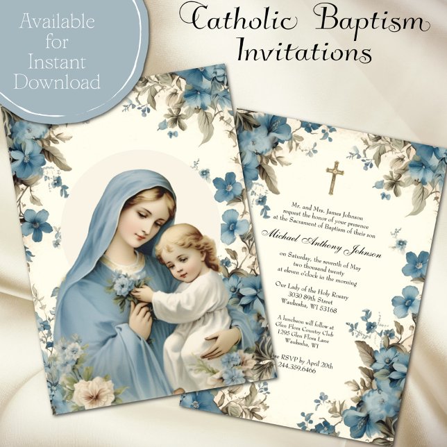 Catholic Baptism Christening Blessed Mother Jesus Invitation (Creator Uploaded)