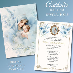 Catholic Baptism Christening Blessed Mother Jesus Invitation