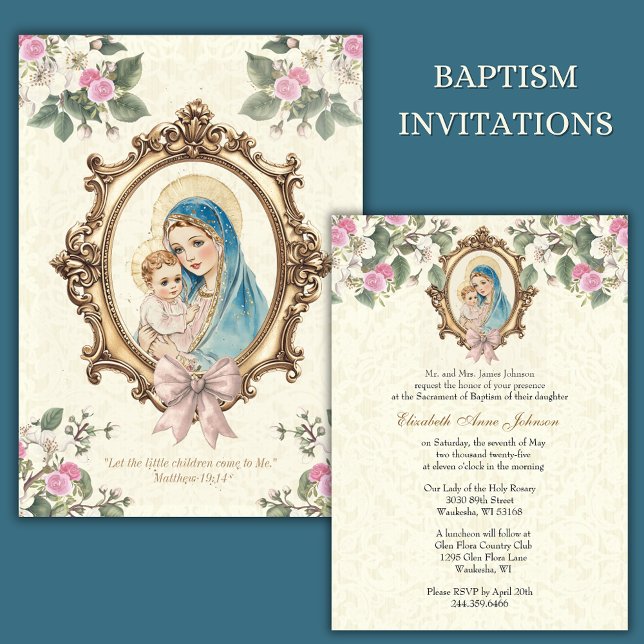Catholic Baptism Christening Blessed Mother Jesus Invitation (Creator Uploaded)