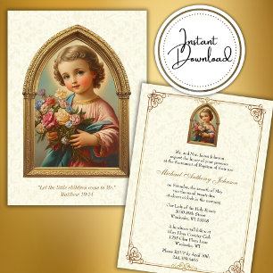 Catholic Baptism Christening Floral Child Jesus Invitation