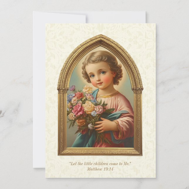 Catholic Baptism Christening Floral Child Jesus Invitation (Back)