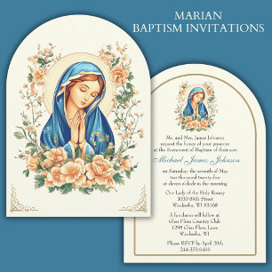 Catholic Baptism Christening Floral Mary Invitation