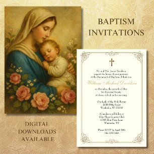 Catholic Baptism Christening Mary and Jesus  Invitation