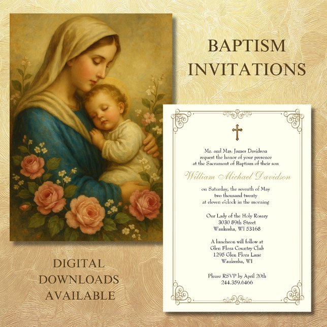 Catholic Baptism Christening Mary and Jesus  Invitation (Creator Uploaded)