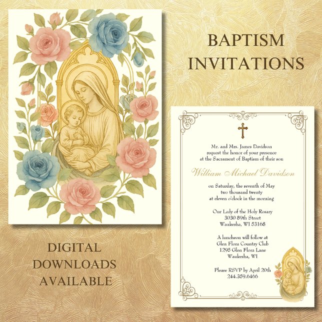 Catholic Baptism Christening Mary and Jesus  Invitation (Creator Uploaded)
