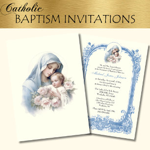 Catholic Baptism Christening Mary Jesus Invitation
