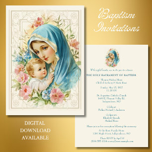 Catholic Baptism Christening Mary Jesus Invitation