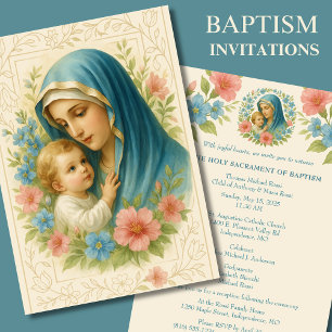 Catholic Baptism Christening Mary Jesus Invitation