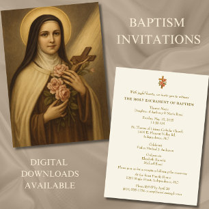 Catholic Baptism Christening St. Therese Invitation