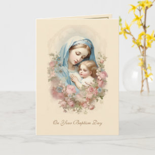 Catholic Baptism Day Blessed Mother & Child Floral Card