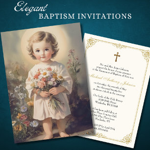Catholic Baptism Floral Child Jesus Invitation