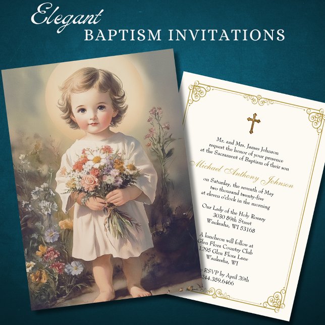Catholic Baptism Floral Child Jesus  Invitation (Creator Uploaded)