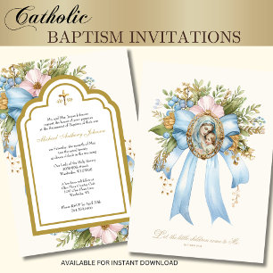 Catholic Baptism Floral Mary and Jesus Invitation