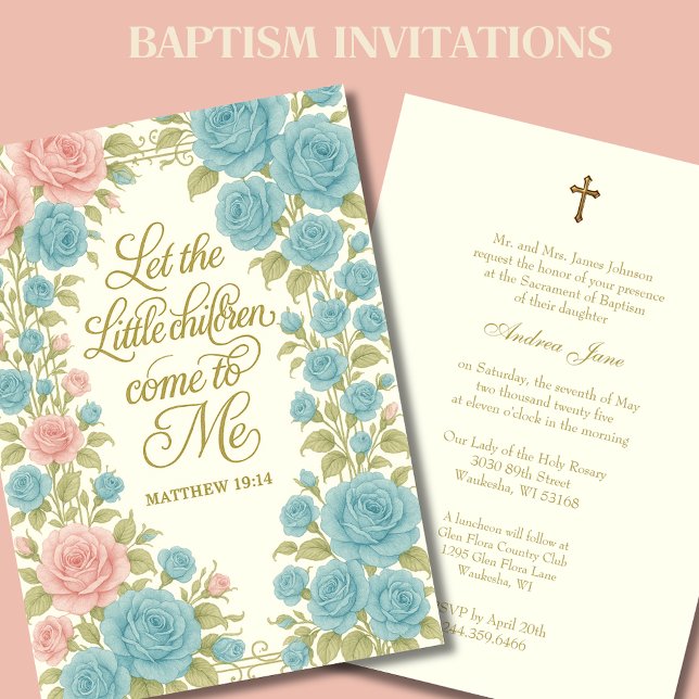 Catholic Baptism Floral Mary & Jesus Scripture Invitation (Creator Uploaded)