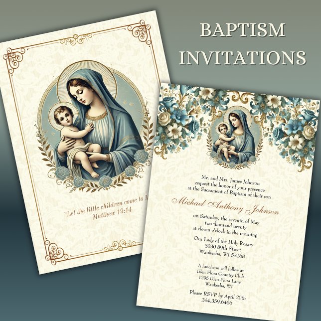 Catholic Baptism Mary and Jesus  Floral Invitation (Creator Uploaded)