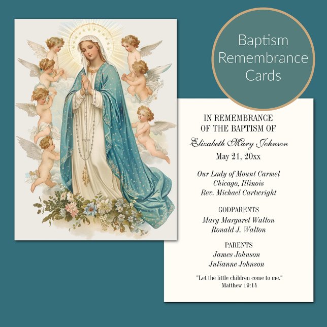 Catholic Baptism Religious Mother Mary and Angels Place Card (Creator Uploaded)