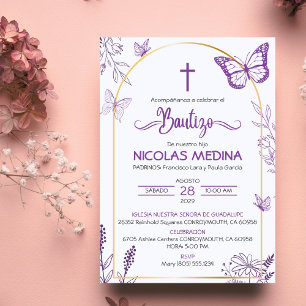 Catholic Bautizo Invitacion Butterflies Baptism Invitation