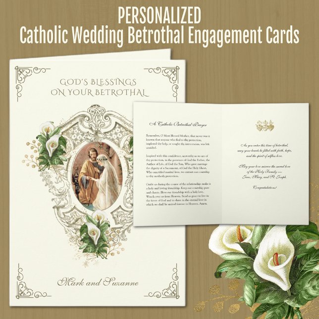 Catholic Betrothal Engagement Wedding Floral Card (Traditional Catholic Wedding Betrothal Congratulations Prayer Cards)