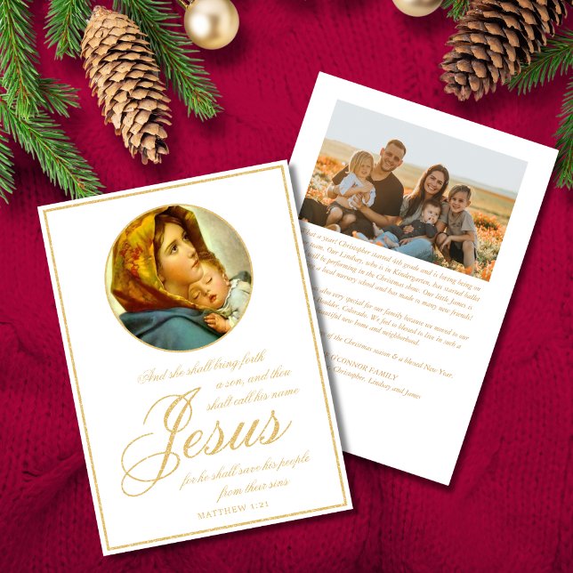 Catholic Bible Verse & Photo Religious Christmas Holiday Card (Religious Christmas card with Madonna and Child and Bible verse for Catholics and Christians)