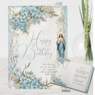 Catholic Birthday Mary Blue Floral Scripture Card
