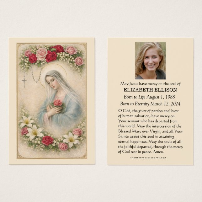 Catholic Blessed Mary Madonna Funeral Memorial (Front & Back)