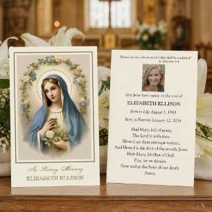 Catholic Blessed Mother Mary Funeral Prayer Card