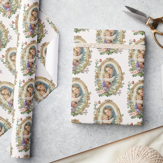 Catholic Blessed Mother Mary Jesus Religious  Wrapping Paper (Creator Uploaded)