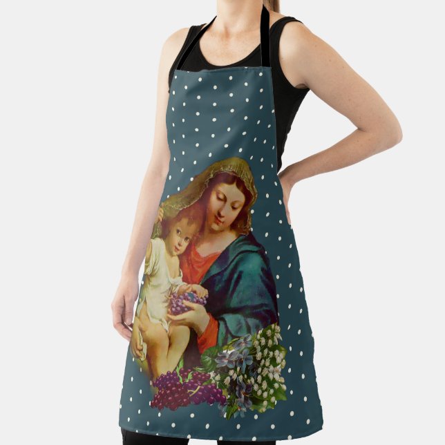 Catholic Blessed Virgin Mary Baby Jesus Floral Apron (Insitu)