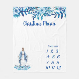 Catholic Blessed Virgin Mary Baby Milestone Fleece Blanket