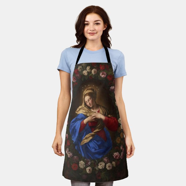 Catholic Blessed Virgin Mary Religious Roses Apron (Worn)