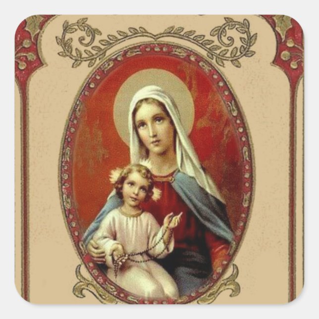 Catholic Blessed Virgin Mary Religious Square Sticker (Front)