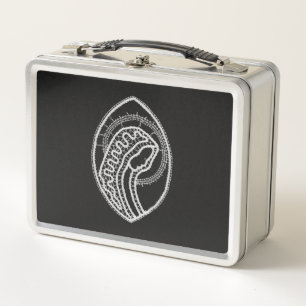 Catholic Blessed Virgin Mary White Lace on Black Metal Lunch Box