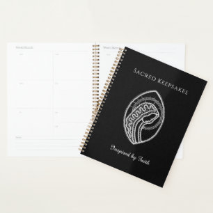 Catholic Blessed Virgin Mary White Lace on Black Planner