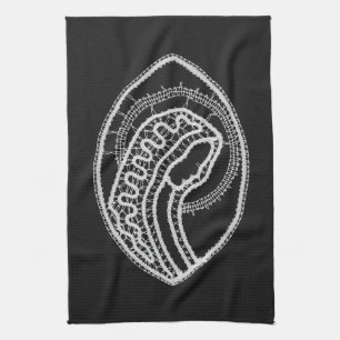 Catholic Blessed Virgin Mary White Lace on Black Tea Towel