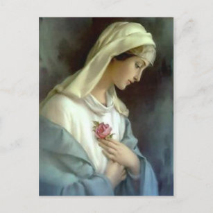 Catholic Blessed Virgin Mary with Rose Postcard