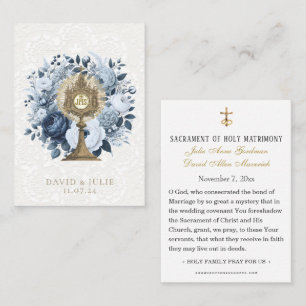 Catholic Blue Floral Monstrance Wedding Holy Card