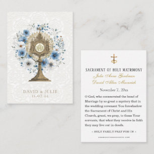 Catholic Blue Floral Monstrance Wedding Holy Card