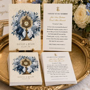 Catholic Blue Floral Monstrance Wedding Holy Card