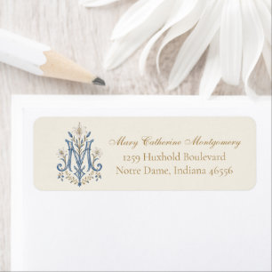 Catholic Blue Marian Monogram Return Address Label