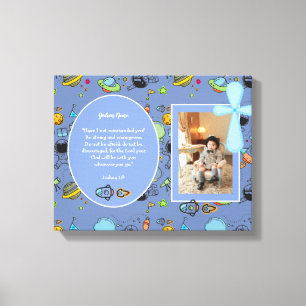 Catholic Boys Blue Cross Bible Quote Personalised Canvas Print